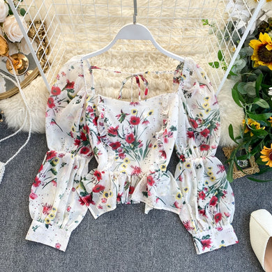 Womens Blouse And Top French Style Floral Print Sexy