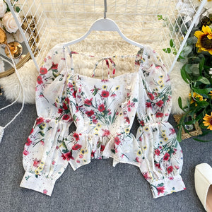 Womens Blouse And Top French Style Floral Print Sexy