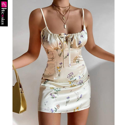 Floral Print Satin Spaghetti Strap Dress