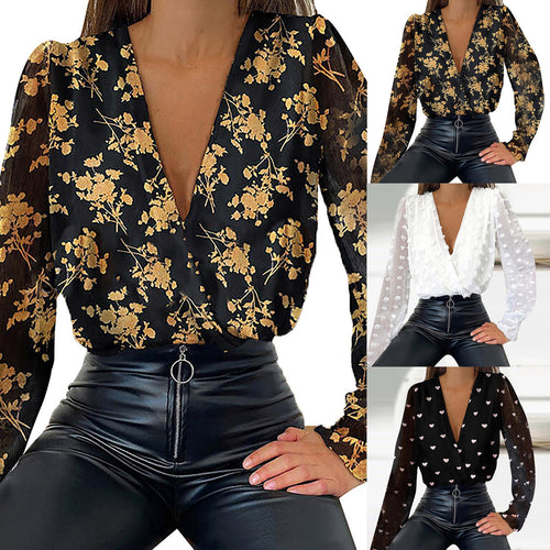 Women Ladies Floral print Loose Long Sleeve