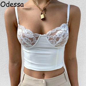 Odessa White Lace Sexy Sleeveless Corset Crop Top