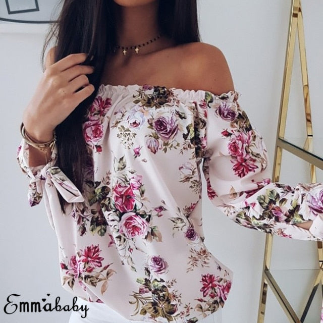 Off Shoulder elegant Floral Shirt