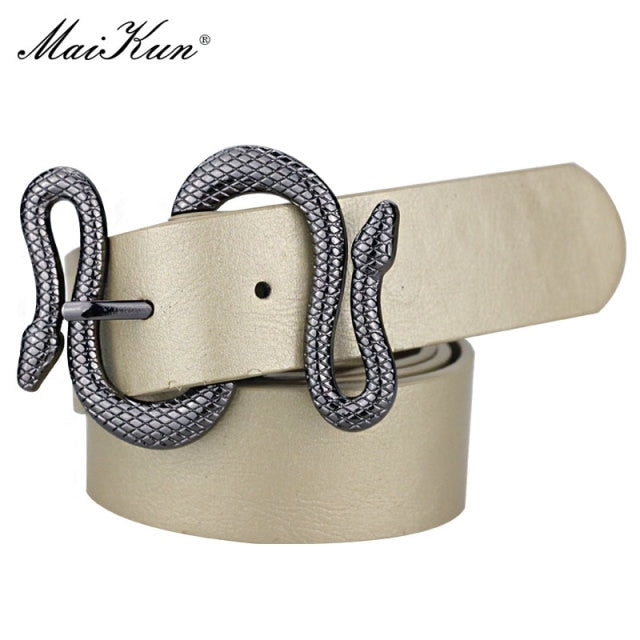Women's Snake Shape Pin Buckle Belt High Quality Leather