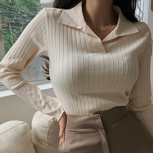 Turn-Down Collar Women's Sweater