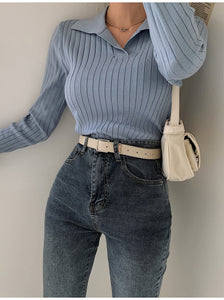 Turn-Down Collar Women's Sweater