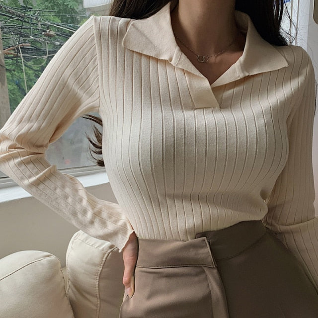 Turn-Down Collar Women's Sweater
