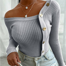 Women sexy Irregular Sweater, Long Sleeve Off Shoulder Knitwear