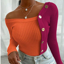 Women sexy Irregular Sweater, Long Sleeve Off Shoulder Knitwear