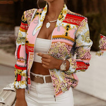 2021 Flower Print Long Sleeve Women's Bomber Jacket
