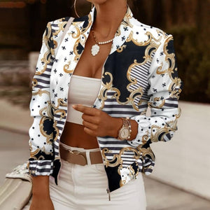 2021 Flower Print Long Sleeve Women's Bomber Jacket
