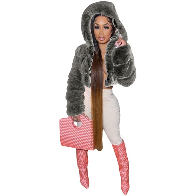 S-2XL Hooded Coat Women 2021 Winter Top Fashion Pink FAUX Fur Coat 