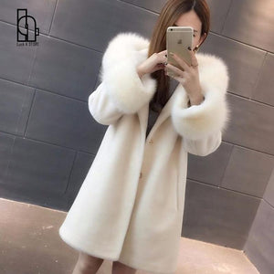 Fashion Winter New Hooded Sheep Sheared Fur Coat Wool  Imitation Fox Hair