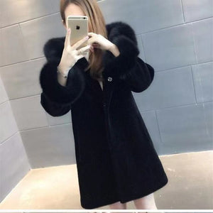 Fashion Winter New Hooded Sheep Sheared Fur Coat Wool  Imitation Fox Hair