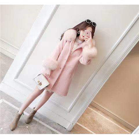 Fashion Winter New Hooded Sheep Sheared Fur Coat Wool  Imitation Fox Hair