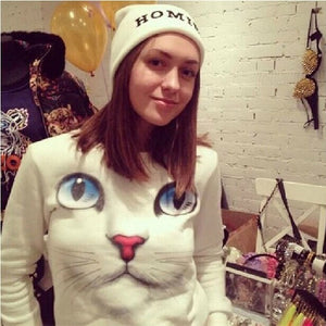 Women New Winter 3D Beads Cat Sweatshirt