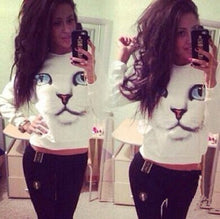Women New Winter 3D Beads Cat Sweatshirt