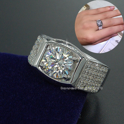 Men Engagement Band ring Round 4ct Stone 5A Zircon Cz 925 Sterling Silver